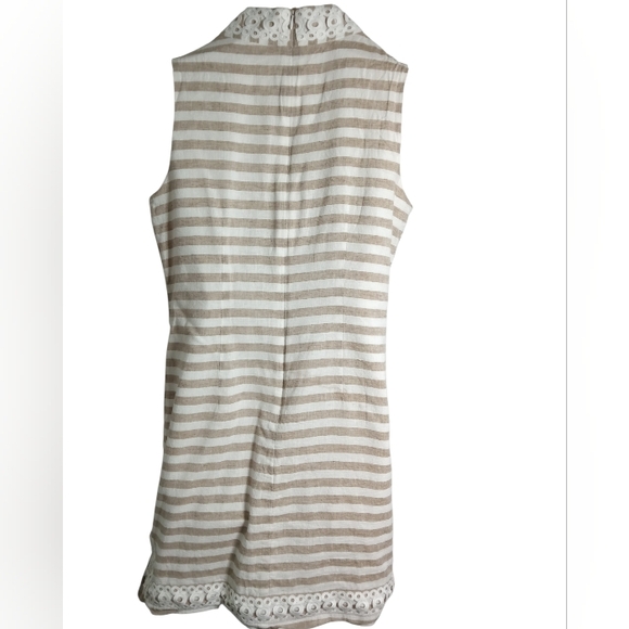 Eliza J Womens Striped Linen V Neck Lace Trim Circle Detail Summer Dress Size 8 - Picture 10 of 10